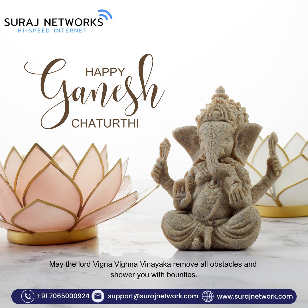 🙏✨ Happy Ganesh Chaturthi ✨🙏

🌐 INTERNET | BROADBAND | SERVICE 🌐
This Ganesh Chaturthi, bring home Happiness + Unlimited Speed with Suraj Networks 🚀

✨ Choose Your Plan:
🚀 50 Mbps – ₹333/month
🚀 100 Mbps – ₹444/month
🚀 150 Mbps – ₹555/month

✅ Superfast Speeds
✅ Unlimited Data
✅ 24/7 Support
✅ Free Installation & Router
✅ OTT + 300+ Live TV Channels

📞 Book your connection today and let Bappa’s blessings fill your home with joy & seamless connectivity. 🙌

📍 Contact Us:
🏢 E-40, Sector-23, Sanjay Nagar, Ghaziabad, UP – 201002
📞 +91 7065000924 | +91 9868220872
📧 support@surajnetwork.com
🌐 www.surajnetwork.com
🌐 https://surajnetwork.com/internet-service-provider-in-ghaziabad.php

⸻
#GaneshChaturthi #GanpatiBappaMorya #SurajNetworks #UnlimitedInternet #Broadband #StayConnected #FestivalSpecial