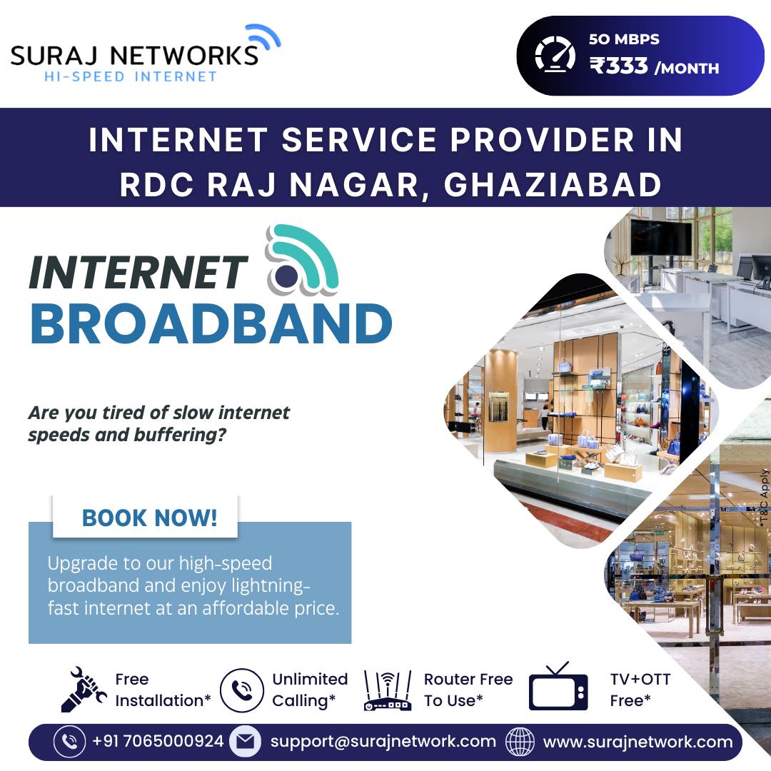 📡 INTERNET SERVICE PROVIDER IN RDC RAJ NAGAR  GHAZIABAD 📡
Say goodbye to slow speeds & endless buffering – Upgrade Today!

✨ Why Choose Us?
✅ High-Speed Broadband at Affordable Prices
✅ Smooth Streaming, Gaming & Work from Home
✅ Free Installation*
✅ Unlimited Calling*
✅ Router Free to Use*
✅ TV + OTT Free*

🚀 Apply Now & Experience the Digital Difference! 🚀

📞 +91 7065000924 | +91 9868220872
📧 support@surajnetwork.com
🌐 www.surajnetwork.com

Stay Connected with Suraj Networks – Internet That Never Lets You Down! ⚡

#Broadband #HighSpeedInternet #SurajNetworks #RDC #Ghaziabad #FreeInstallation #OTTIncluded